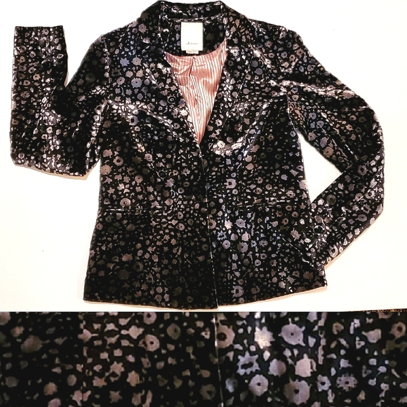 NWOT✨️ Anthropologie Elevenses Velvet Black Silver Grey Blazer Jacket, 2 - Picture 10 of 11